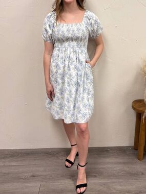🌺NWT-Mikarose The Kimberly Smocked Puff Sleeves Dress In Bluejay